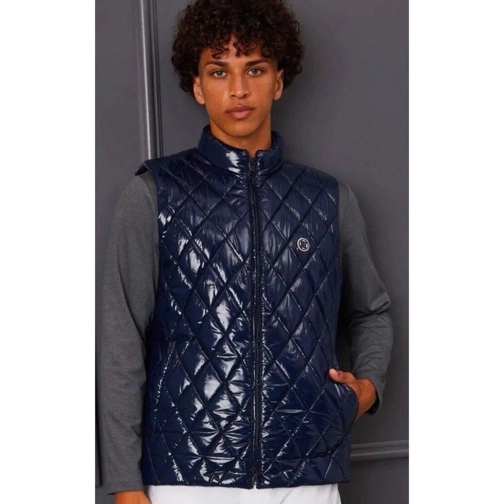 G/FORE Men's Quilted Puffer Vest Twilight Navy Glossy Golf Full Zip Small NWT